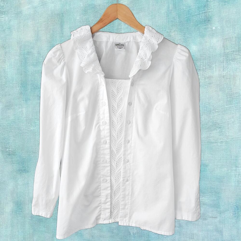 Hess Frackmann Trachtenbluse White Eyelet  Blouse Austrian Folk Cottagecore 44
